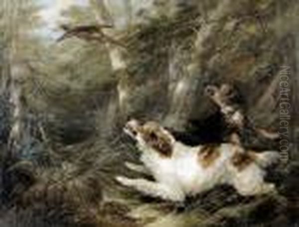 Waldinneres Mit Jagenden Spaniel Und Fasan Oil Painting by George Armfield