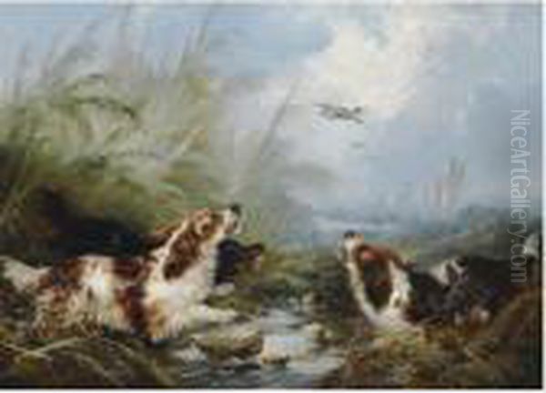 Two Hunting Scenes With Dogs Oil Painting by George Armfield