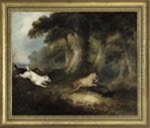 Terriers Attacking A Badger Oil Painting by George Armfield