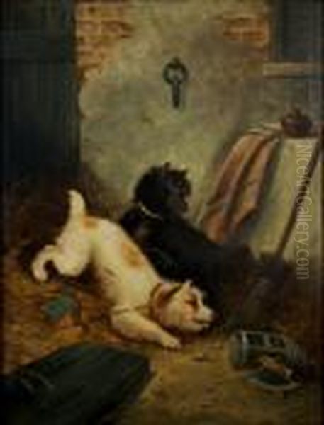 Two Terriers Ratting Oil Painting by George Armfield