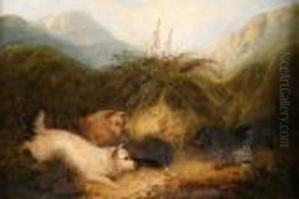 Ratting In A Mountainous Landscape Oil Painting by George Armfield