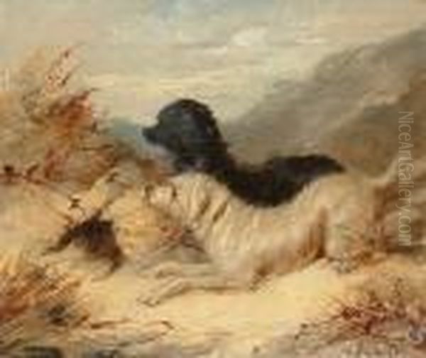 Two Terriers In A Landscape Oil Painting by George Armfield