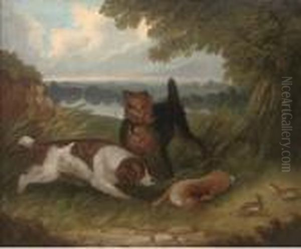 A Terrier And Spaniel With A Hare Oil Painting by George Armfield