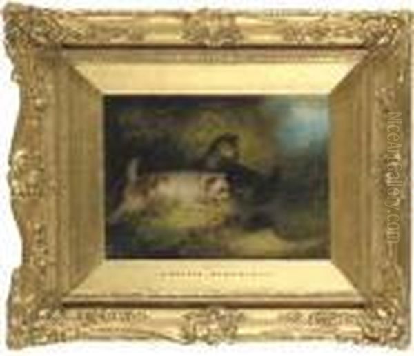 Spaniels Startling A Duck Into Flight Oil Painting by George Armfield