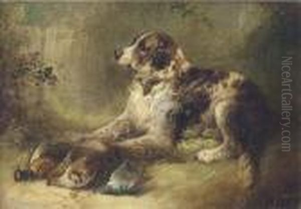 A Spaniel With Dead Game Oil Painting by George Armfield