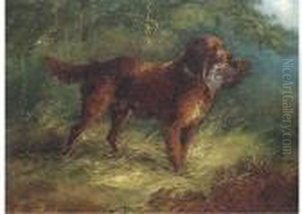 A Gundog With A Grouse Oil Painting by George Armfield