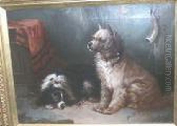 Interiorwith Two Dogs Oil Painting by George Armfield