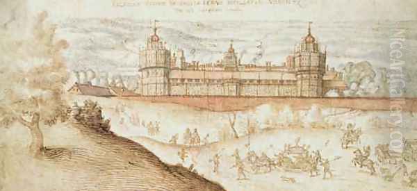 Elizabeth I s Procession arriving at Nonesuch Palace Oil Painting by Joris Hoefnagel