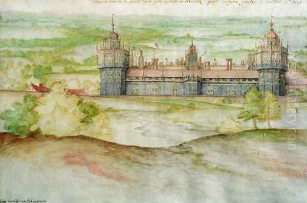 View of Nonsuch Palace in Surrey Oil Painting by Joris Hoefnagel