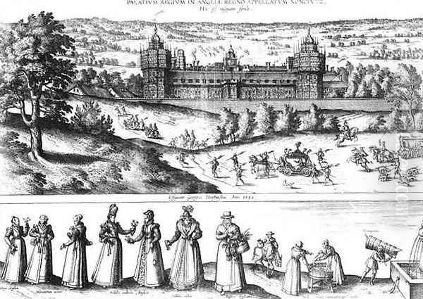 Elizabeth I s Procession Arriving at Nonesuch Palace and Illustrations of Social Hierarchy Oil Painting by Joris Hoefnagel