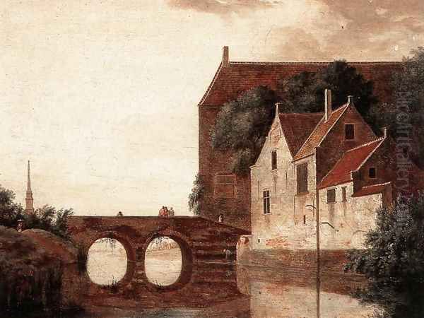 View of a Bridge Oil Painting by Jan Van Der Heyden