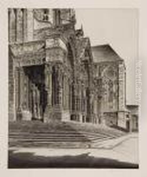 In Memoriam (the North Portal Of Chartres Cathedral) Oil Painting by John Taylor Arms