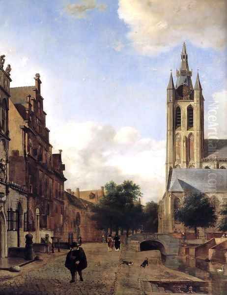 The Oude Kerk on the Oude Delft in Delft (detail) Oil Painting by Jan Van Der Heyden