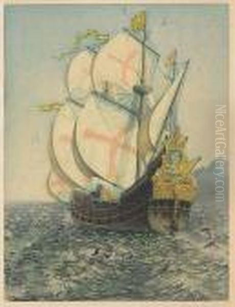 The Golden Galleon>. Oil Painting by John Taylor Arms