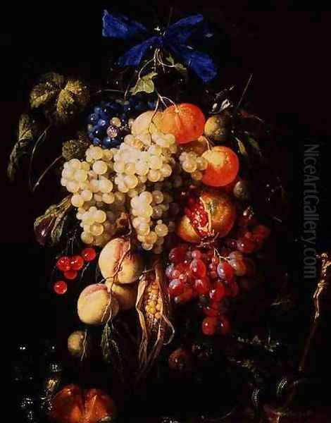 Bouquet of Fruit with Eucharistic Symbols on a Ledge Below Oil Painting by Cornelis De Heem