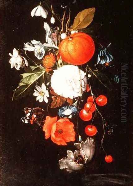 Still Life with Fruit and Flowers Oil Painting by Cornelis De Heem