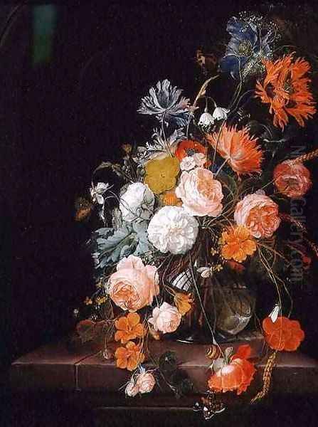 Still Life with Roses Poppies and Ears of Corn Oil Painting by Cornelis De Heem