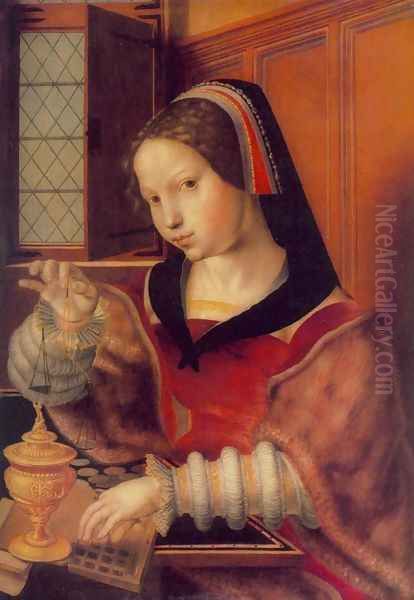 Woman Weighing Gold Oil Painting by Jan Sanders Van Hemessen