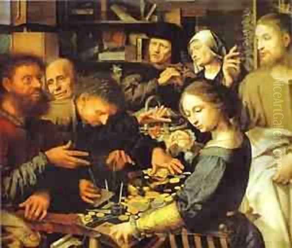 Jesus Summons Matthew To Leave The Tax Office 1536 Oil Painting by Jan Sanders Van Hemessen