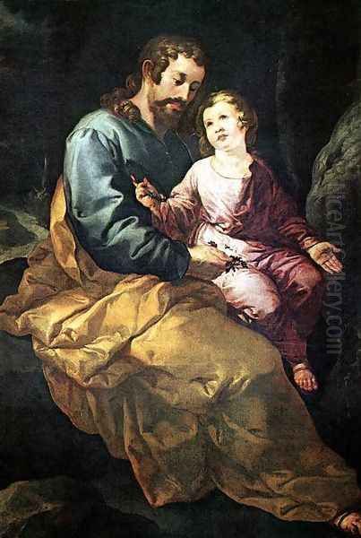 St Joseph and the Christ Child 1648 Oil Painting by Francisco De, The Elder Herrera