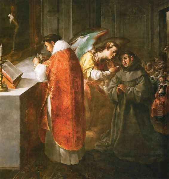 St Bonaventura Receiving the Host from the Hands of an Angel Oil Painting by Francisco De, The Elder Herrera