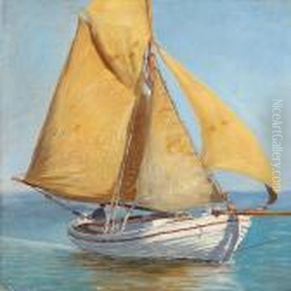 Seascape With A Sailing Boat Oil Painting by Vilhelm Karl Ferd. Arnesen