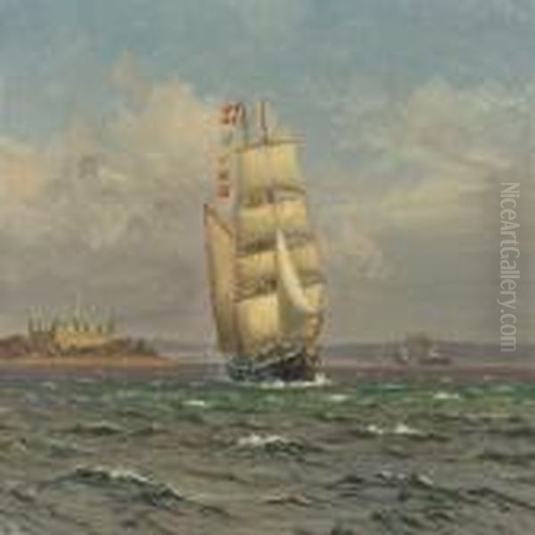 Ships Off Kronborg Oil Painting by Vilhelm Karl Ferd. Arnesen