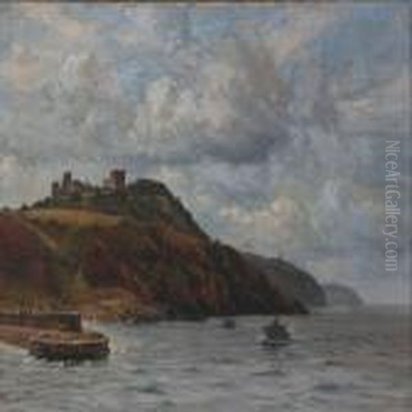 Hammershus Ruiner Set Fra Soen Oil Painting by Vilhelm Karl Ferd. Arnesen