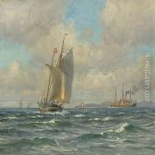 Seascape Oil Painting by Vilhelm Karl Ferd. Arnesen