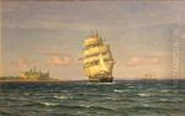 Ships Sailing Past Kronborg Castle,denmark Oil Painting by Vilhelm Karl Ferd. Arnesen