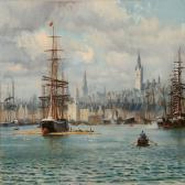 Barque Petertordenskjold Unloading Timber In Aberdeen Oil Painting by Vilhelm Karl Ferd. Arnesen