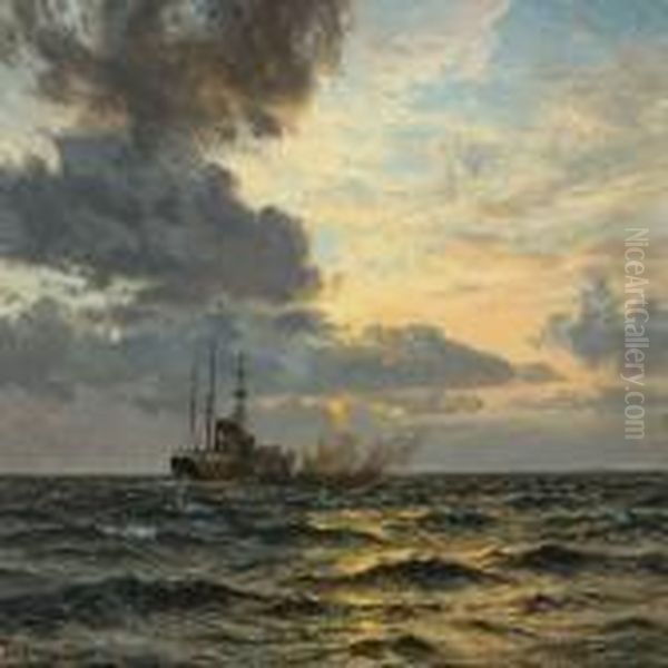 Hist Hvor Solen Gar Ned Oil Painting by Vilhelm Karl Ferd. Arnesen