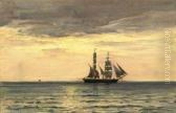 A Merchantman At Dusk by Vilhelm Karl Ferd. Arnesen