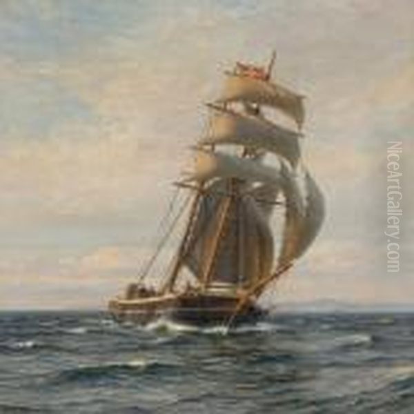 Sailing Ship With The Dannebrog In The Mast Oil Painting by Vilhelm Karl Ferd. Arnesen