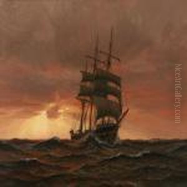 Evening At Sea, Astorm Is Coming On Oil Painting by Vilhelm Karl Ferd. Arnesen