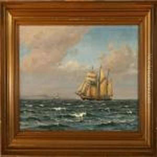 Seascape With Abrigantine On Open Sea Oil Painting by Vilhelm Karl Ferd. Arnesen