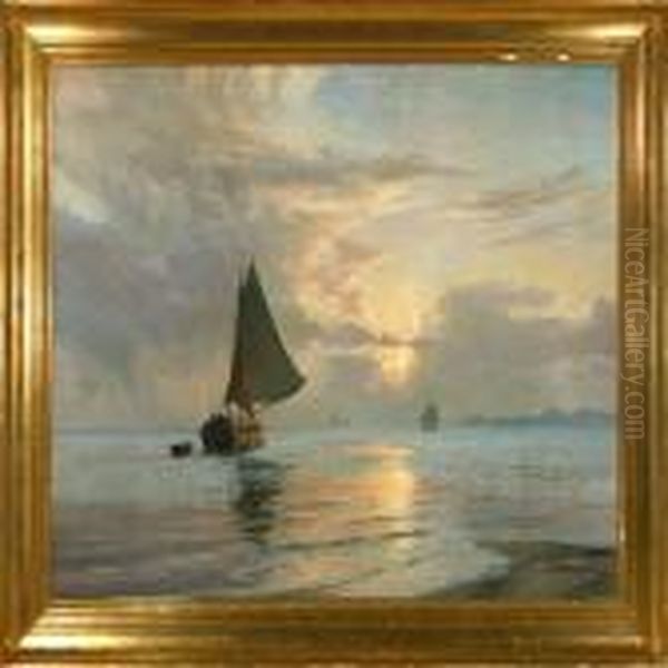 Sun Beams Over Thesea Oil Painting by Vilhelm Karl Ferd. Arnesen