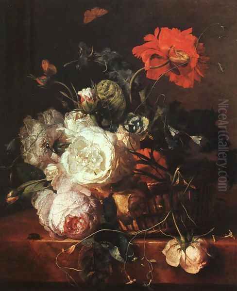 Basket of Flowers Oil Painting by Jan Van Huysum