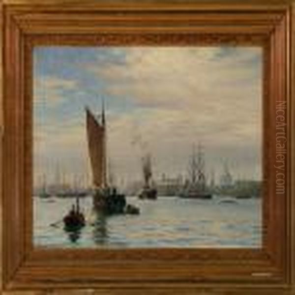 View Of Copenhagenharbour, Denmark Oil Painting by Vilhelm Karl Ferd. Arnesen