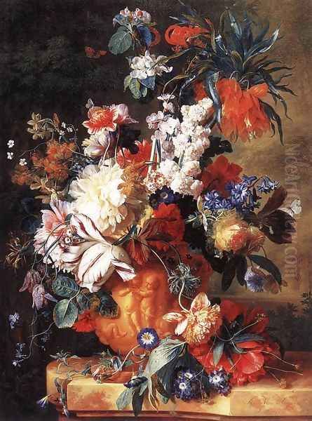 Bouquet of Flowers in an Urn 1724 Oil Painting by Jan Van Huysum