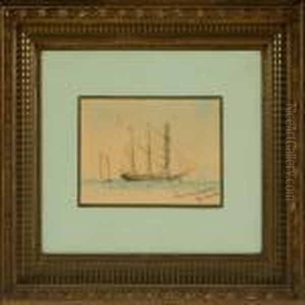 Seascape With Sailing Ships Oil Painting by Vilhelm Karl Ferd. Arnesen