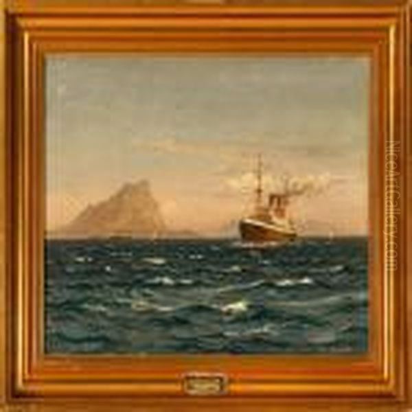 The Mediterranean - Gibraltar Oil Painting by Vilhelm Karl Ferd. Arnesen