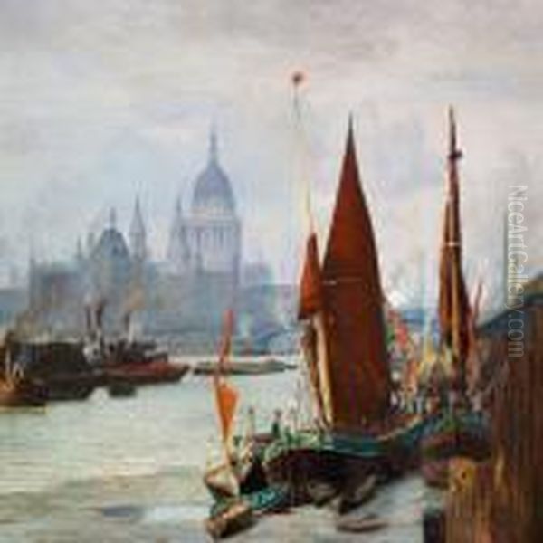 View Of The Thames In London Oil Painting by Vilhelm Karl Ferd. Arnesen