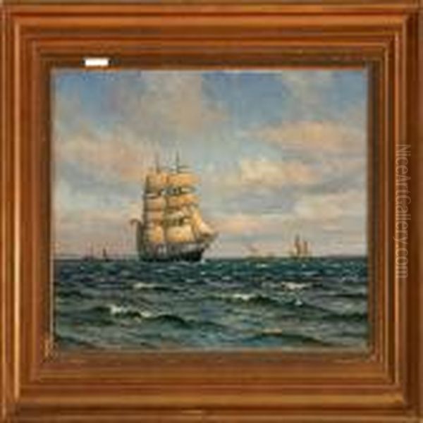 Marine With Several Ships In The Great Sound Oil Painting by Vilhelm Karl Ferd. Arnesen