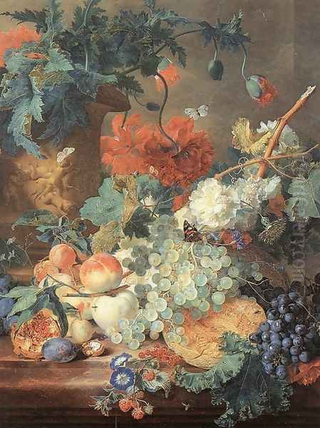 Fruit and Flowers c. 1720 Oil Painting by Jan Van Huysum