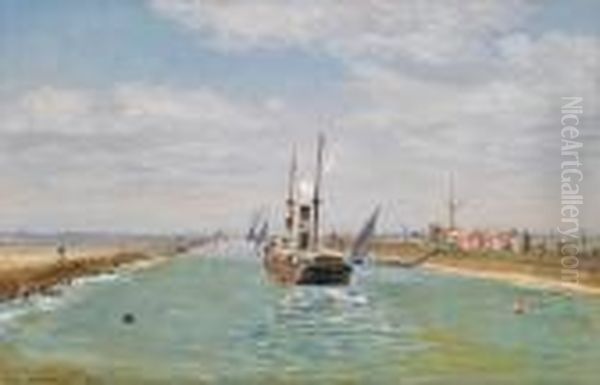 The Suez Canal Oil Painting by Vilhelm Karl Ferd. Arnesen