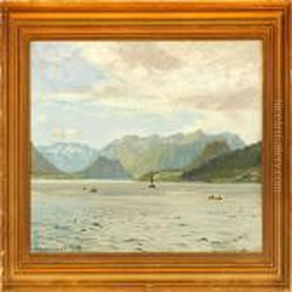 Norwegian Fiord Scenefrom Andalsnes Oil Painting by Vilhelm Karl Ferd. Arnesen