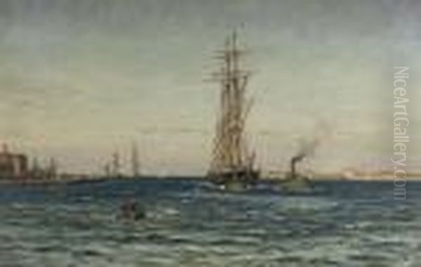 Sailing Out From The Harbour Oil Painting by Vilhelm Karl Ferd. Arnesen