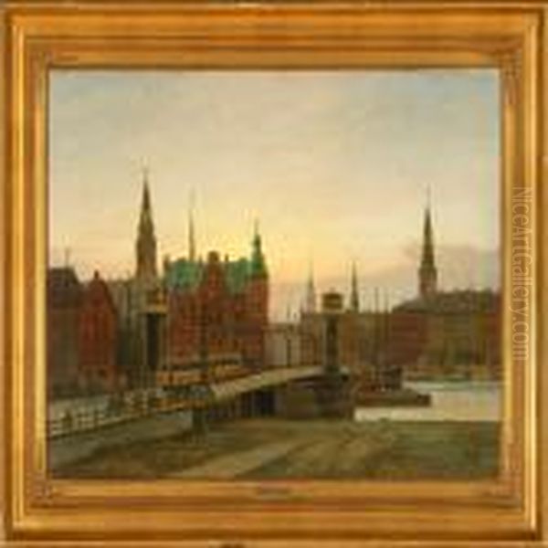 Udsigt Fra Strandgademod Kobenhavn Oil Painting by Vilhelm Karl Ferd. Arnesen