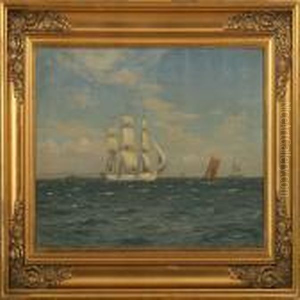 A Swedish Ship At Thesea Oil Painting by Vilhelm Karl Ferd. Arnesen